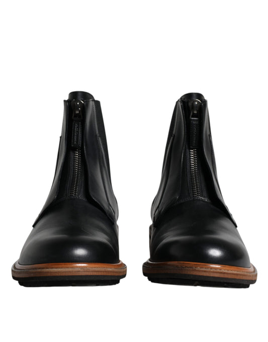 Dolce & Gabbana Chelsea Boots aus schwarzem Leder mit mittlerer Wade für Herren