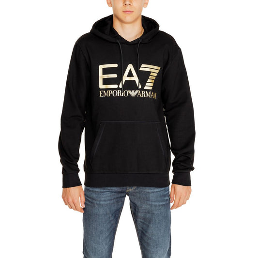EA7 Emporio Armani Schwarzer Baumwoll-Kapuzenpullover
