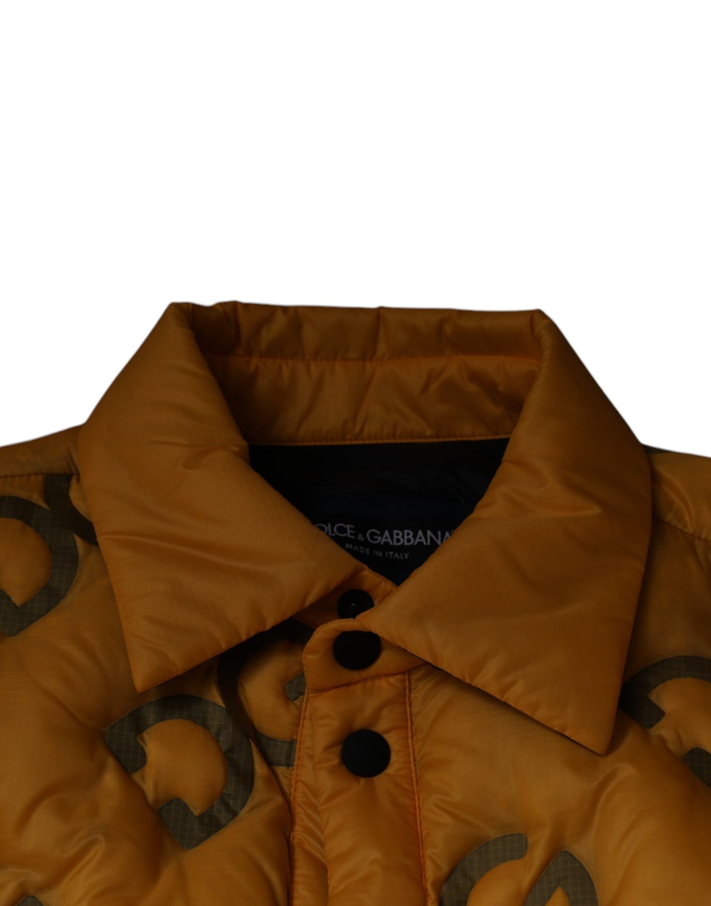 Dolce & Gabbana – Gelbe, wattierte Blousonjacke mit Knöpfen und Logo