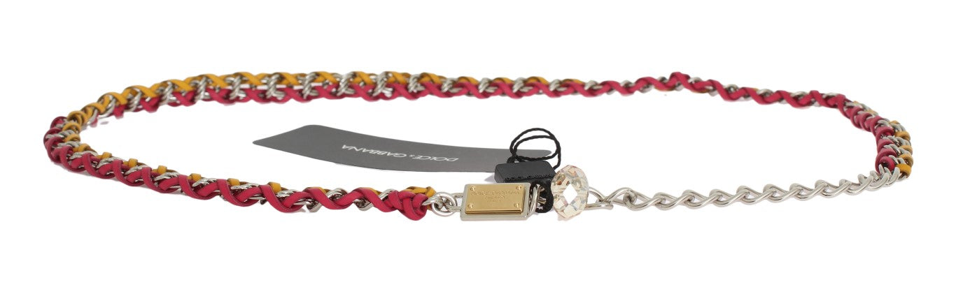 Dolce & Gabbana Rot-Gelber Ledergürtel mit Kristallen
