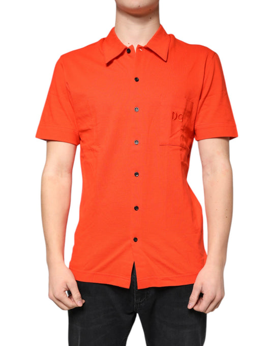 Dolce & Gabbana – Orangefarbenes, lässiges Poloshirt aus Baumwolle mit Knopfleiste