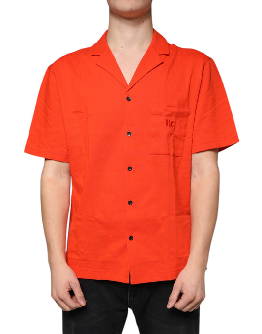 Dolce & Gabbana – Orangefarbenes, lässiges Poloshirt aus Baumwolle mit Knopfleiste
