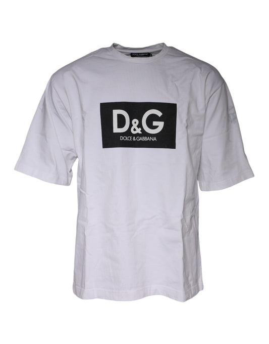 Dolce & Gabbana – Weißes Baumwoll-T-Shirt mit Rundhalsausschnitt und Logo-Print