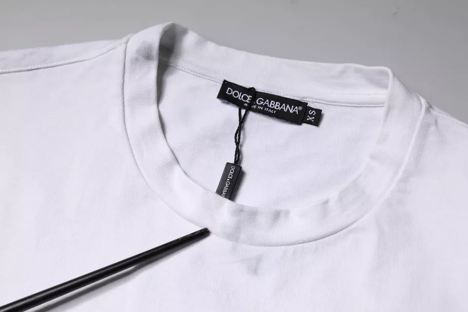 Dolce & Gabbana – Weißes Baumwoll-T-Shirt mit Rundhalsausschnitt und Logo-Print