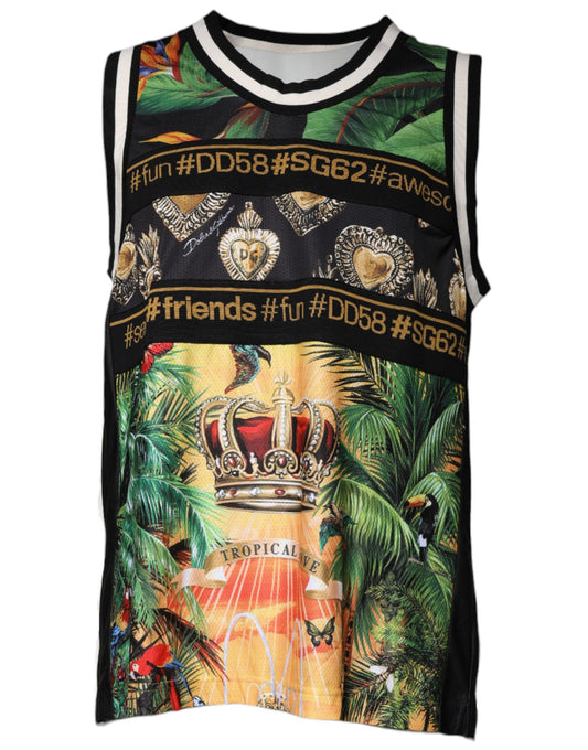 Dolce & Gabbana – Mehrfarbiges, ärmelloses Tank-T-Shirt mit tropischem Muster