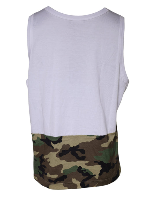 Dolce & Gabbana – Weißes, ärmelloses Tanktop mit Camouflage-Muster