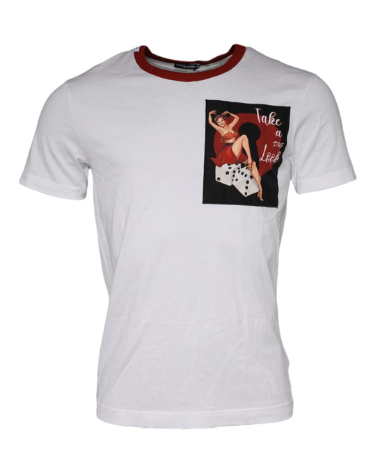 Dolce & Gabbana – Weißes Baumwoll-T-Shirt mit Rundhalsausschnitt und grafischem Print