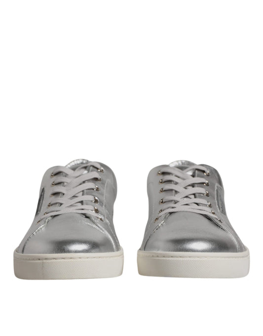 Dolce & Gabbana Silber London Low Top Leder Sneakers Schuhe