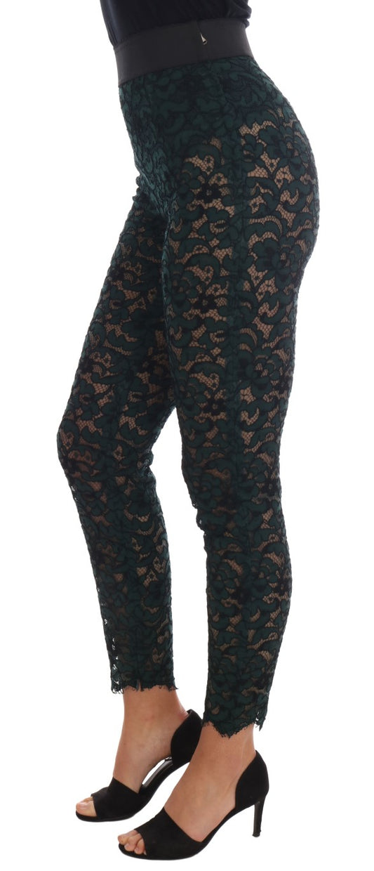 Dolce & Gabbana Grüne Leggings mit Blumenspitze