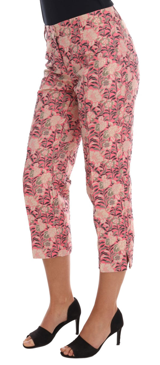 Dolce & Gabbana – Caprihose aus Brokat mit Blumenmuster in Rosa