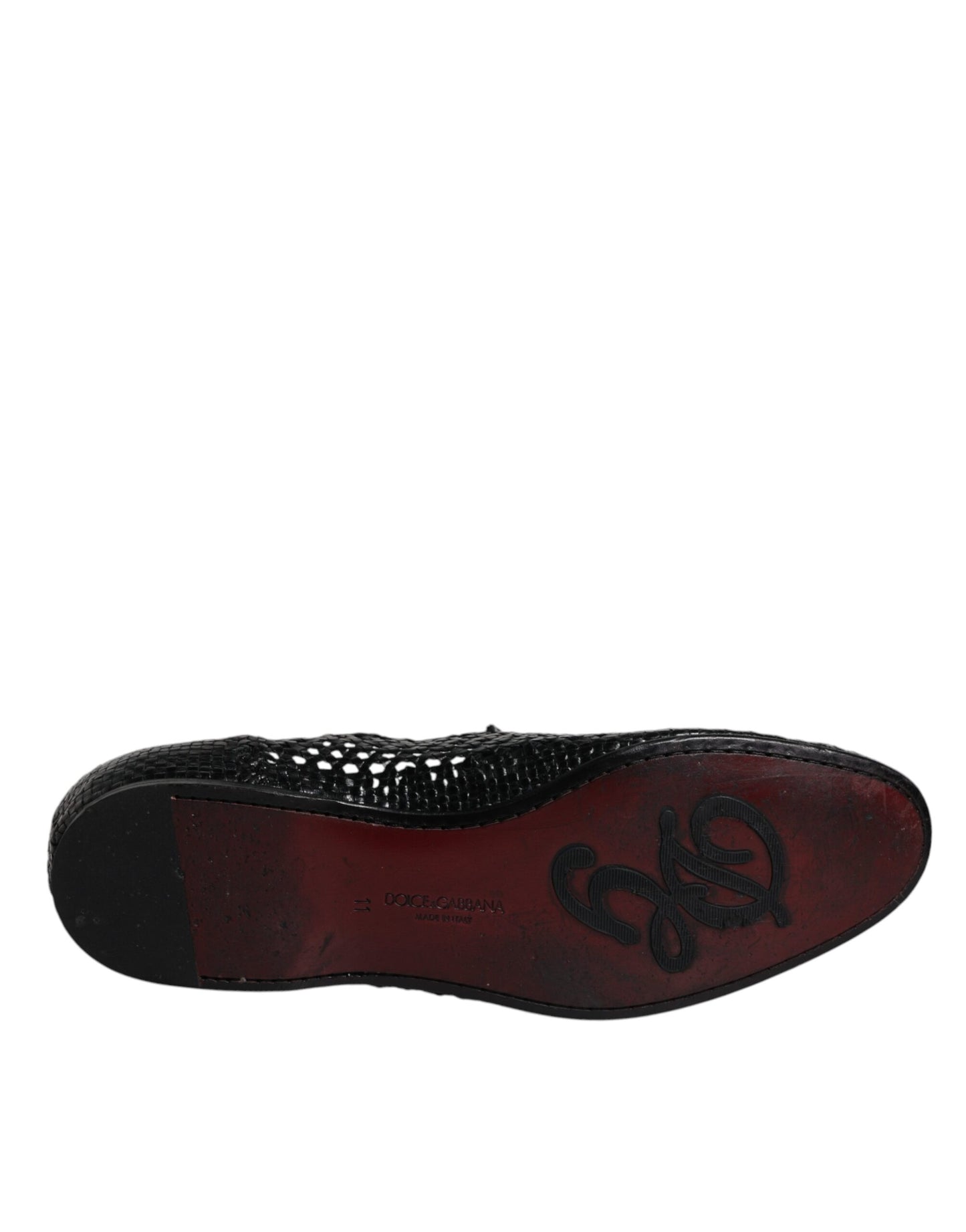 Dolce & Gabbana – Slipper aus gewebtem Leder in Schwarz