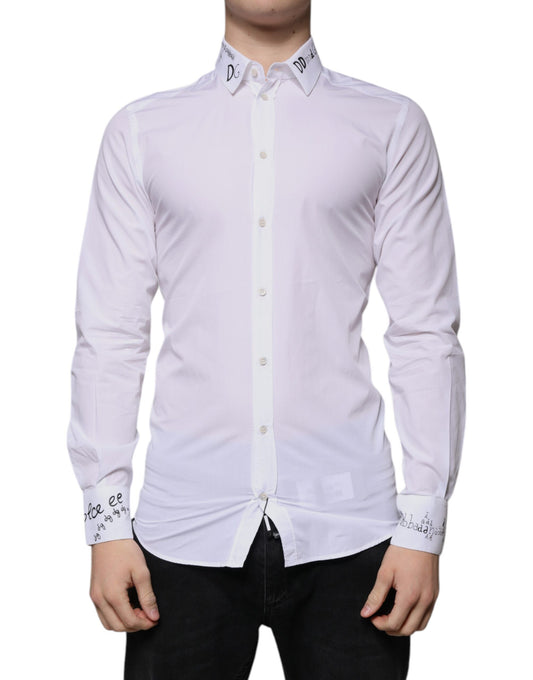 Dolce & Gabbana Weißes Baumwoll-Logo-Formelles Herren-GOLD-Hemd