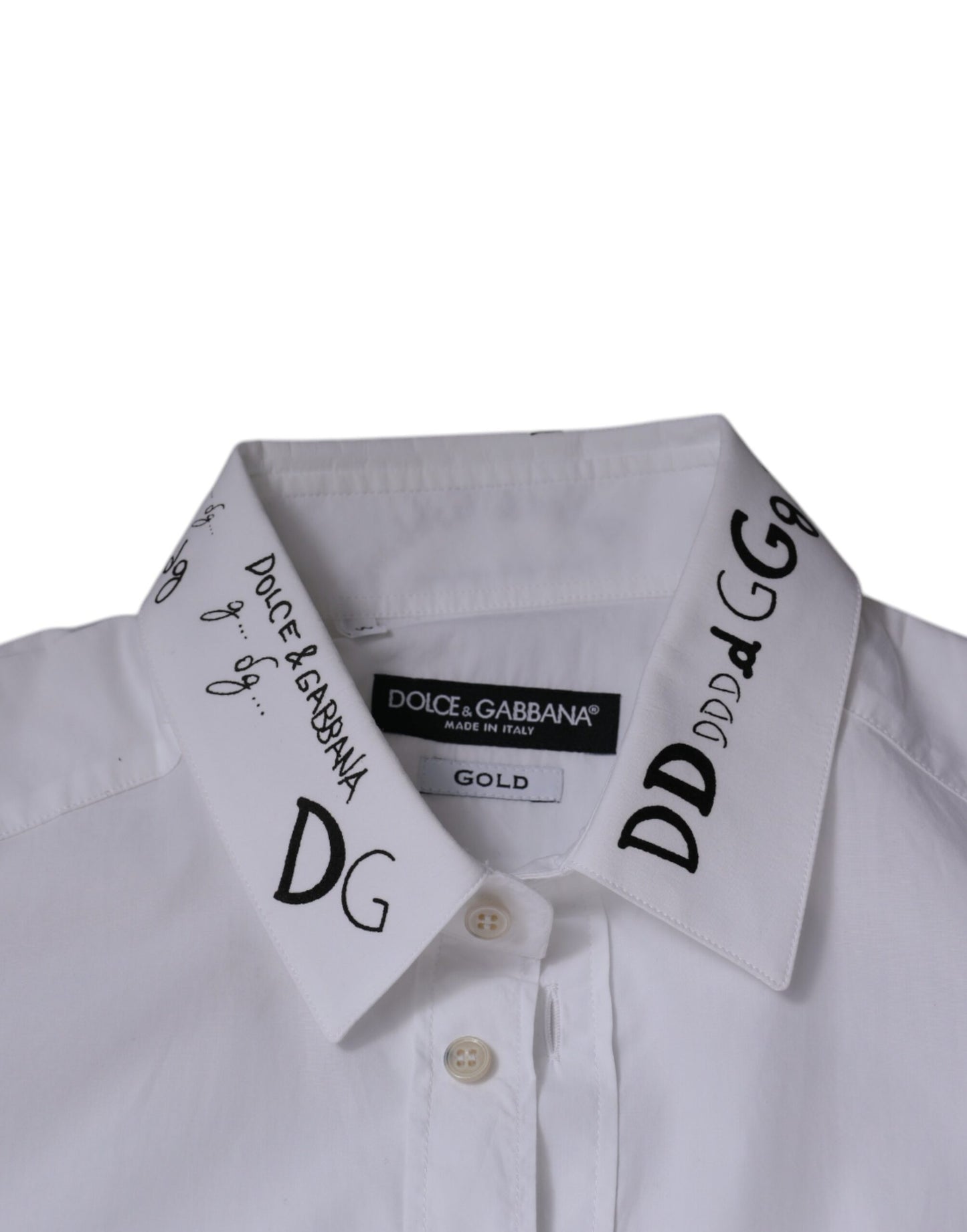Dolce & Gabbana Weißes Baumwoll-Logo-Formelles Herren-GOLD-Hemd