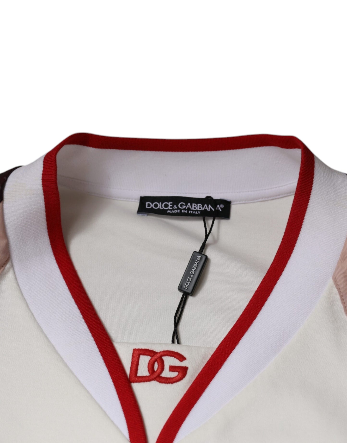 Dolce & Gabbana T-Shirt aus Jersey-Baumwolle mit V-Ausschnitt und mehrfarbigem Logo