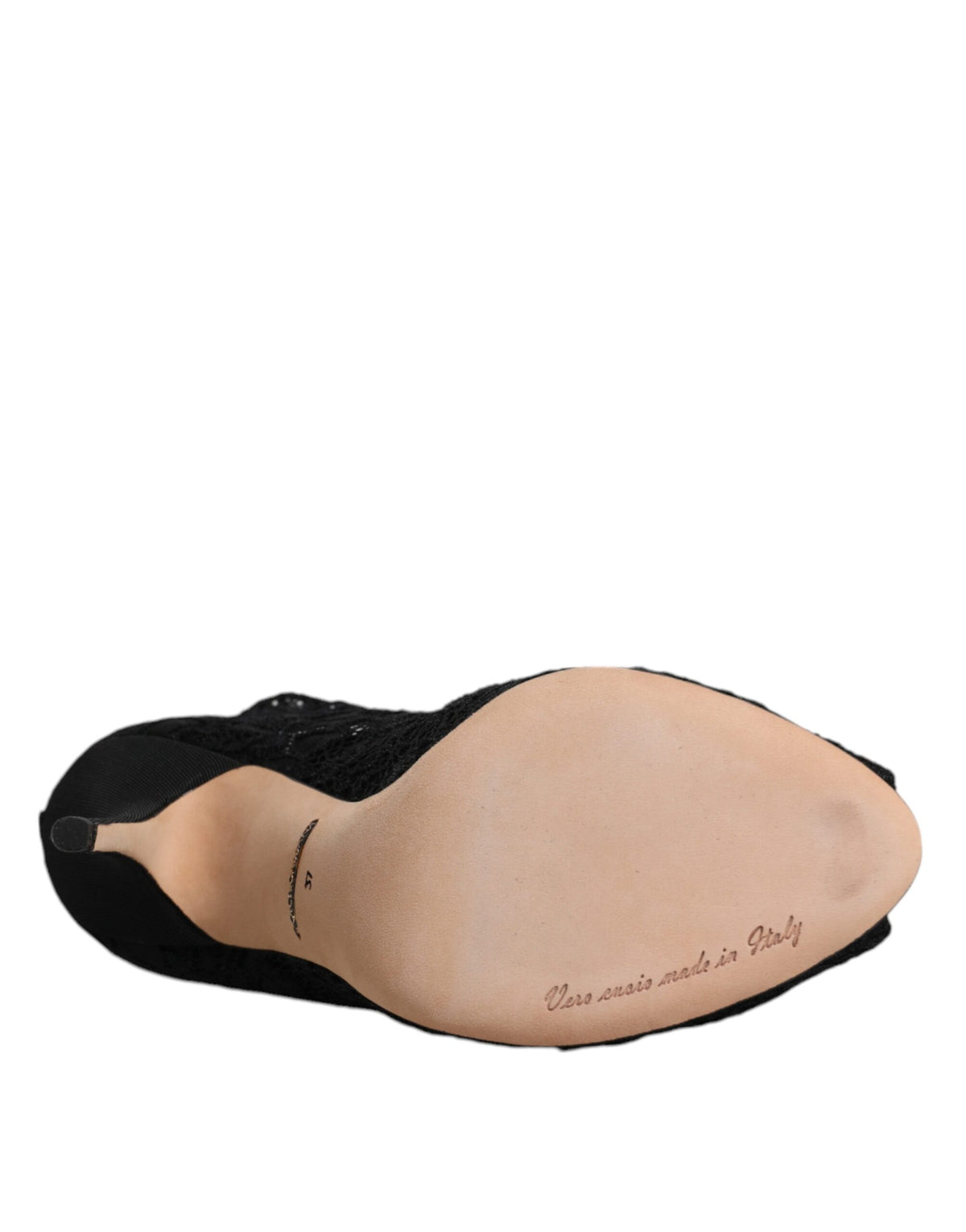 Dolce & Gabbana – Schwarze, wadenhohe Stiefel mit Stretch-Absatz aus Spitze