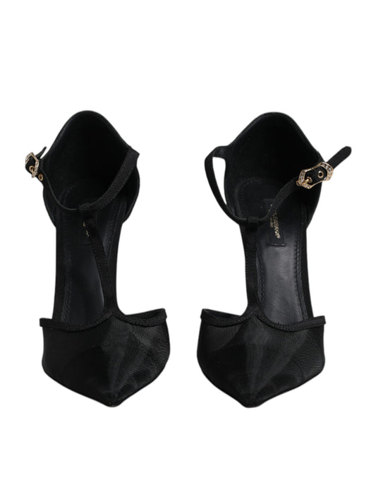Dolce & Gabbana – Schwarze High Heels mit T-Riemen aus Mesh mit Stilettoabsatz