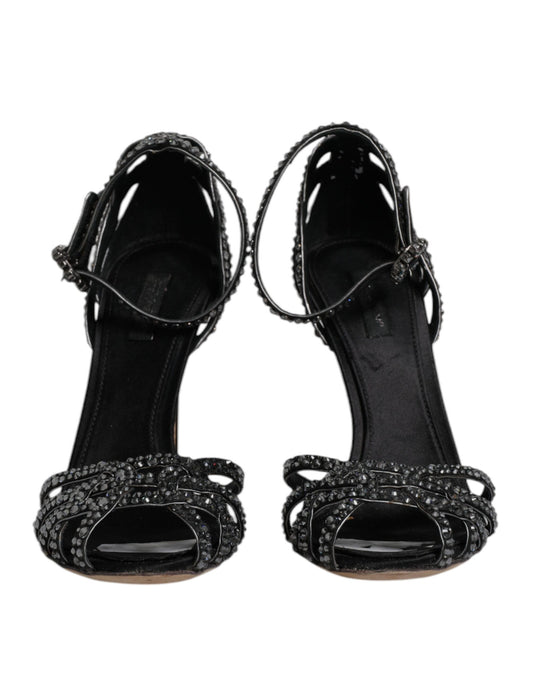 Dolce & Gabbana Schwarze Strass-Knöchelriemen-Absatzsandalen