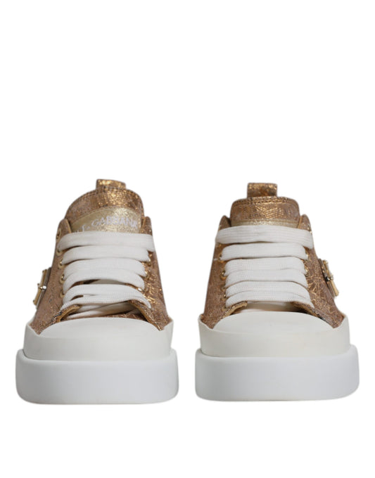 Dolce & Gabbana Gold Weiß Logo Low Top Sneakers Schuhe
