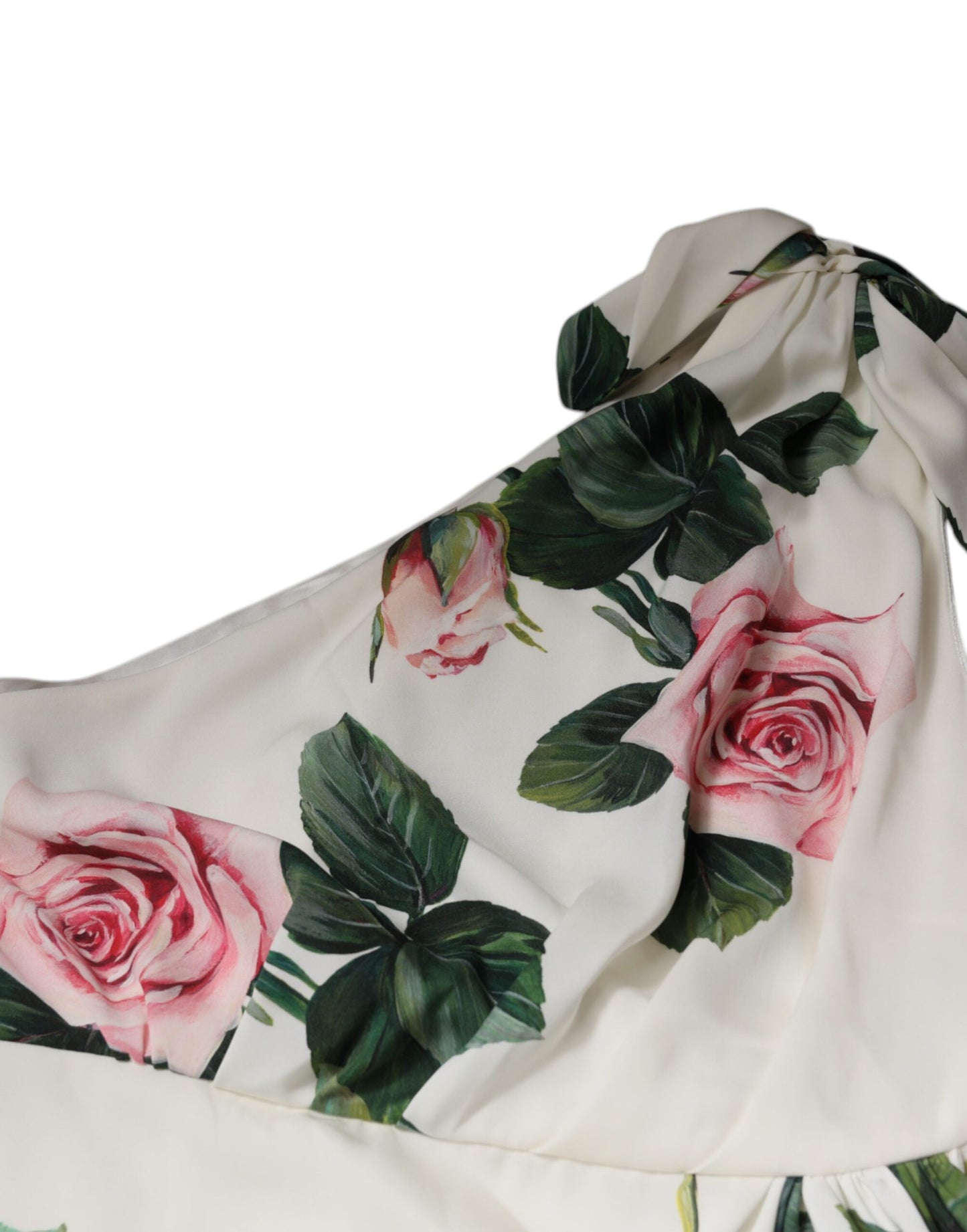 Dolce & Gabbana – Weißes One-Shoulder-Midikleid aus Seide mit Blumenmuster