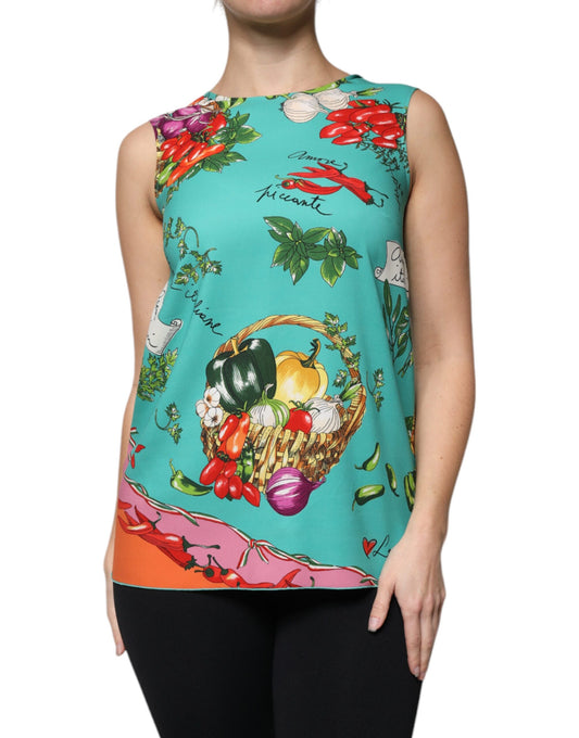 Dolce & Gabbana – Ärmelloses Tanktop mit buntem Gemüse