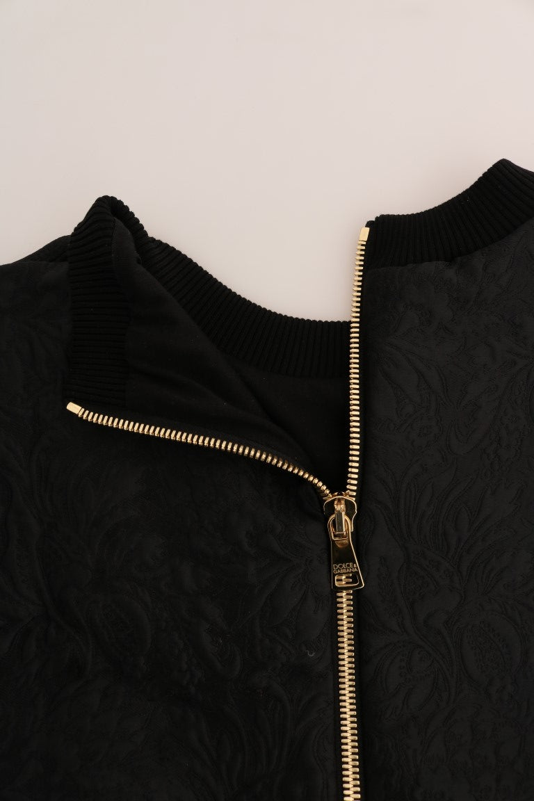 Dolce & Gabbana – Schwarzer Brokat-Cocktailpullover mit Kristallen