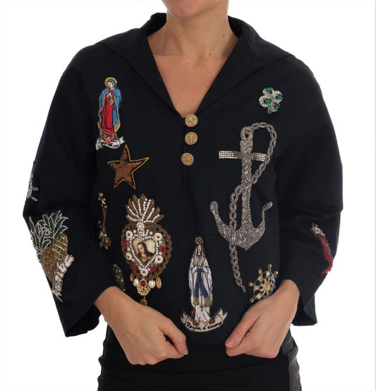 Dolce & Gabbana Blaue Kristall MAMMA Sicily Jacke
