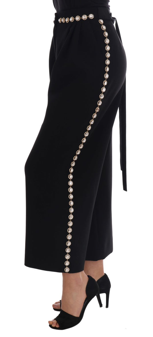 Dolce & Gabbana Schwarze Stretch-Hose aus Wolle mit Kristallen