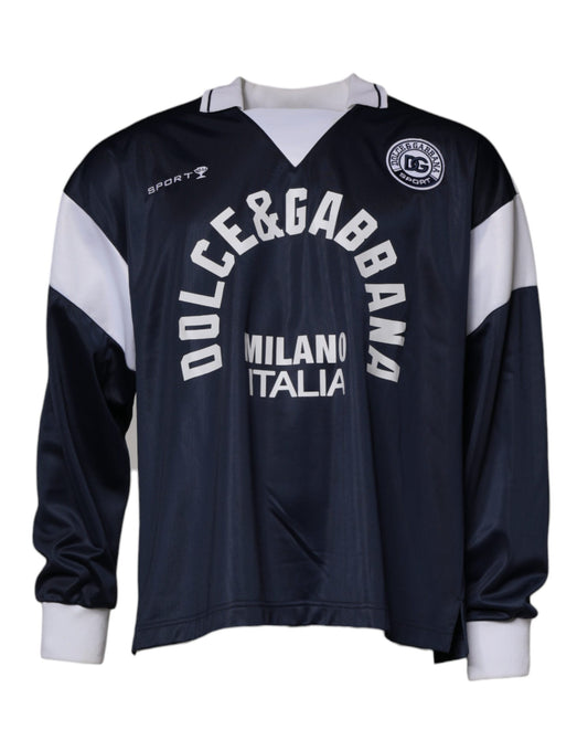 Dolce & Gabbana – Blauer Jersey-Pullover mit Logo und Kragen