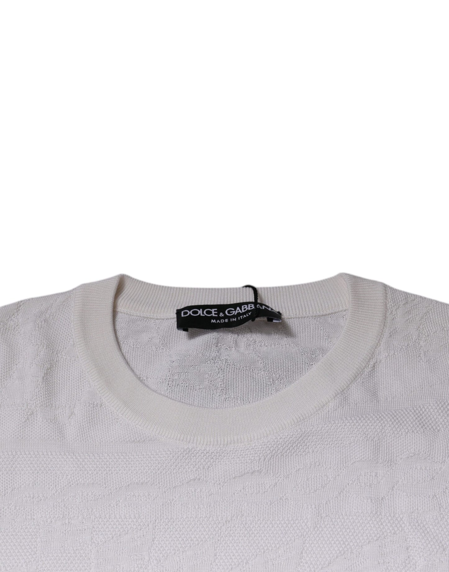Dolce & Gabbana Weißer Seidenpullover mit Rundhalsausschnitt für Herren