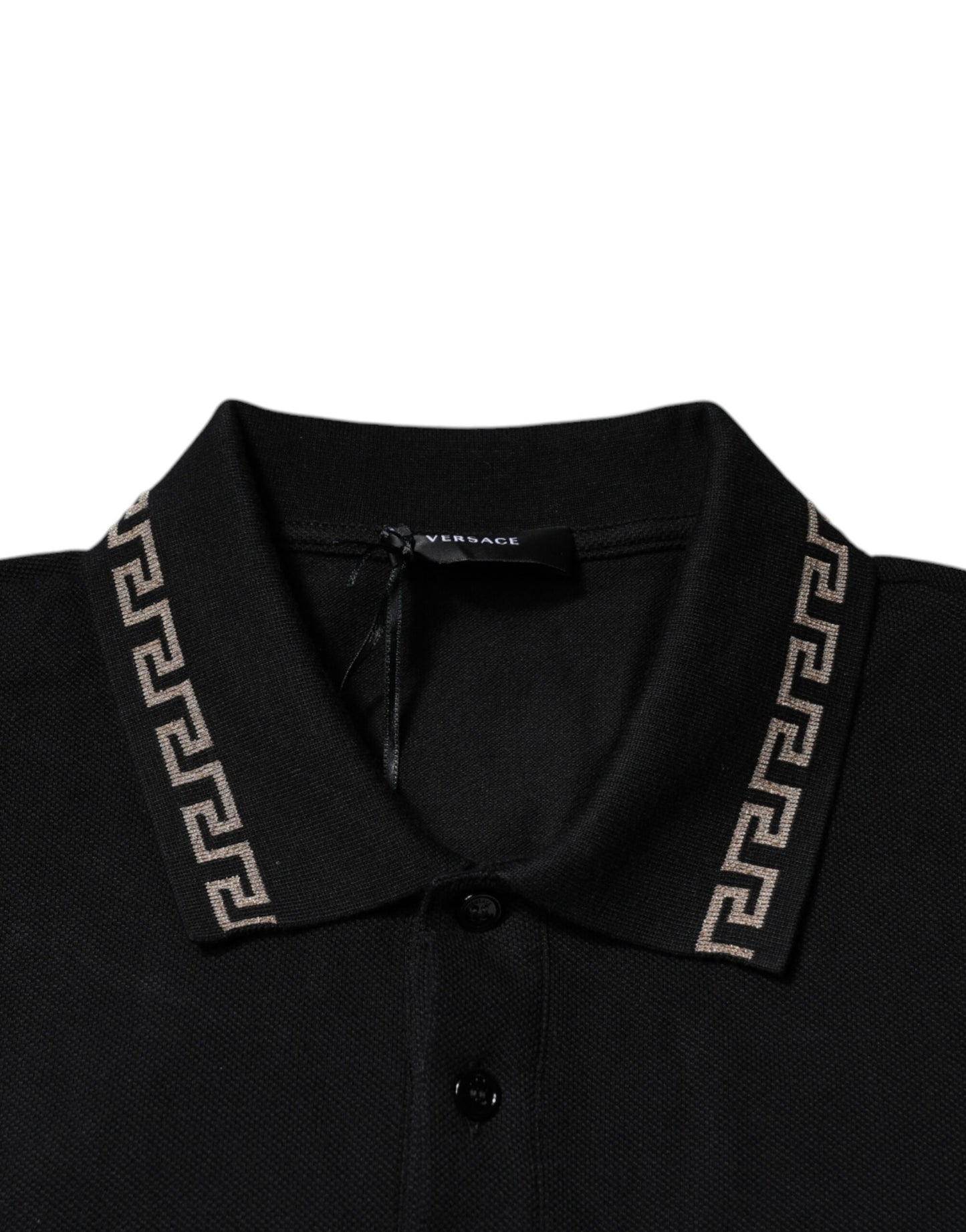 Versace – Schwarzes Poloshirt aus Viskose mit Kragen und kurzen Ärmeln
