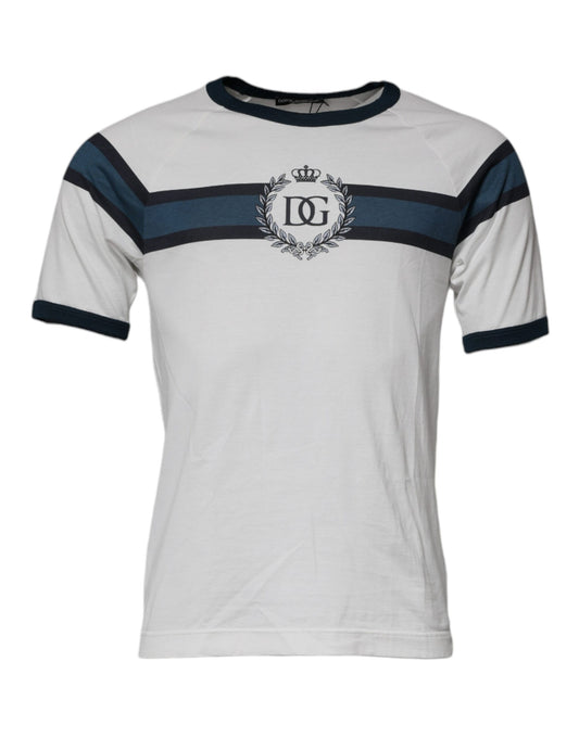 Dolce & Gabbana Weißes T-Shirt mit Rundhalsausschnitt aus Baumwolle mit DG-Krone