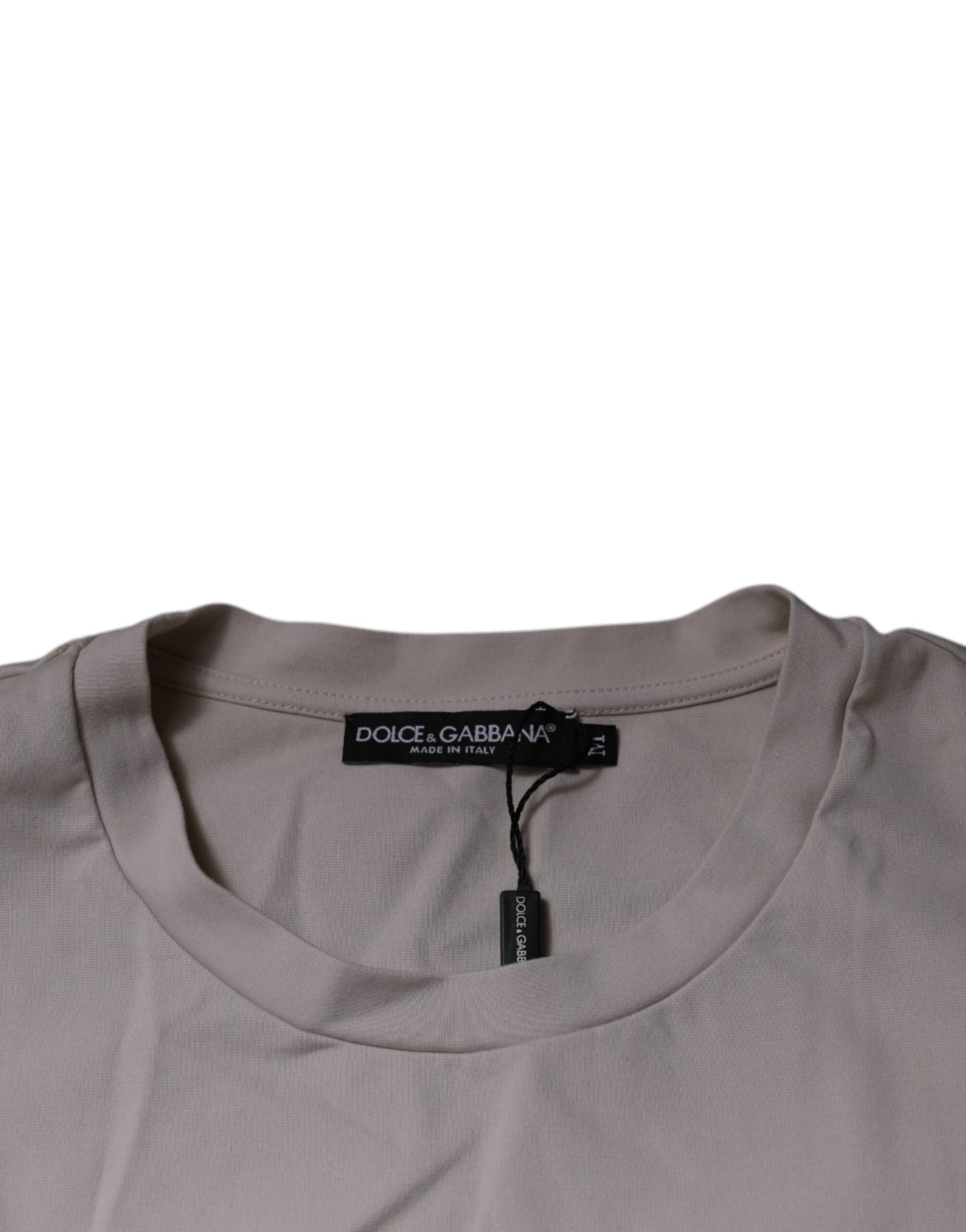 Dolce & Gabbana – Beiges T-Shirt mit Rundhalsausschnitt und kurzen Ärmeln und DG-Logo
