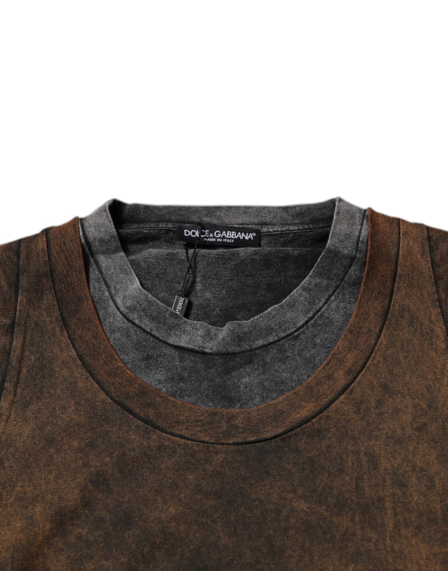 Dolce & Gabbana – Ärmelloses T-Shirt aus brauner Baumwolle mit Rundhalsausschnitt
