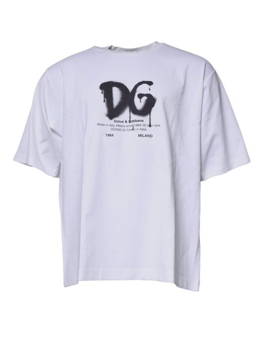 Dolce & Gabbana – Weißes T-Shirt aus Baumwolle mit Rundhalsausschnitt und DG-Logo