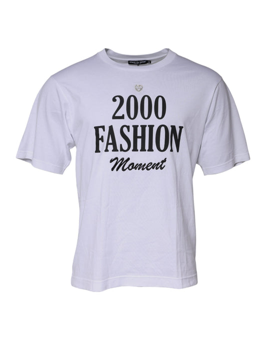Dolce & Gabbana – Weißes Baumwoll-T-Shirt mit Rundhalsausschnitt und grafischem Print