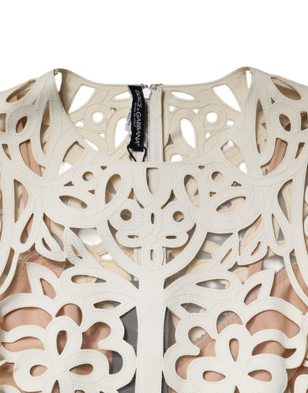 Dolce & Gabbana – Ärmelloses Midikleid aus weißem Leder mit Cut-outs