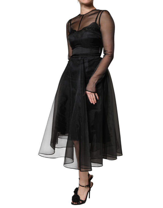 Dolce & Gabbana – Schwarzes A-Linien-Midi-Cocktailkleid aus Tüll