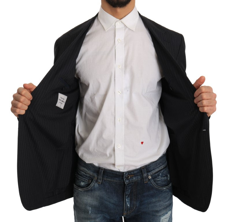 Dolce & Gabbana Grau gestreifter Wolljackenmantel Slim Blazer