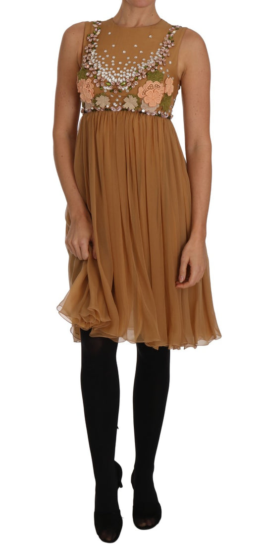 Dolce & Gabbana – A-Linien-Kleid aus goldener Seide mit Kristallen