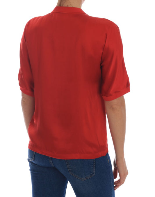 Dolce & Gabbana Rote Seidenbluse mit orangefarbenem Blumenmuster und Kristallen