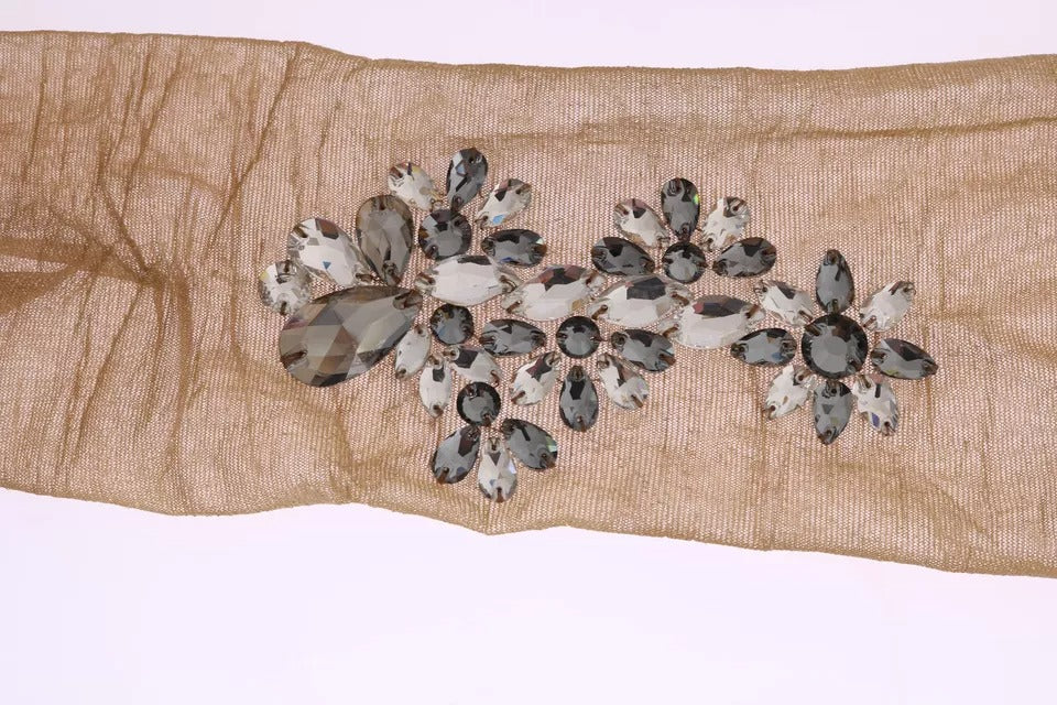 Dolce & Gabbana – Strümpfe mit goldenem Stretch und Blumenmuster und durchsichtigem Kristall