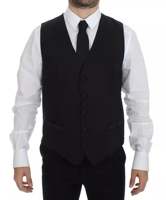 Dolce & Gabbana Schwarzes Woll-Seidenkleid, Weste, Jacke, Weste