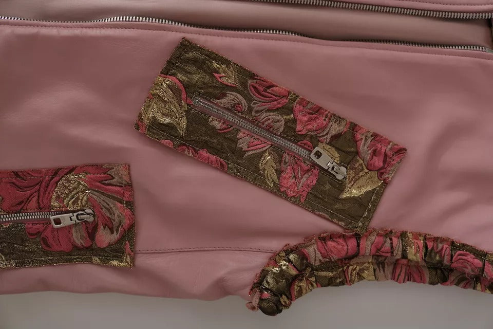 Dolce & Gabbana Rosa Leder Ärmellose Weste Jacke Bluse