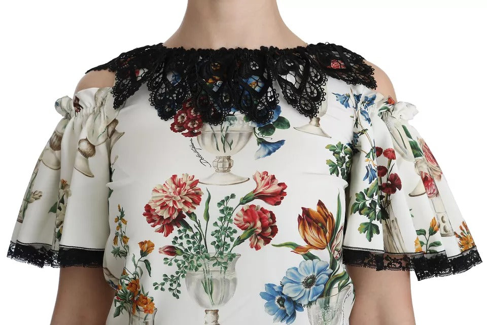 Dolce & Gabbana – Mini-Etuikleid mit Blumenmuster und Spitze in Weiß
