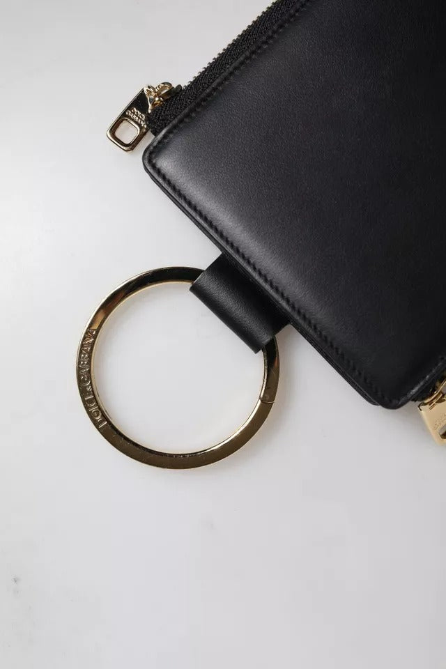 Dolce & Gabbana – Karten- und Münzgeldbörse mit Logo-Schild aus schwarzem Leder