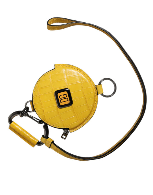 Dolce & Gabbana, rundes Leder-Geldbörse mit DG-Logo, gelbes Schlüsselband