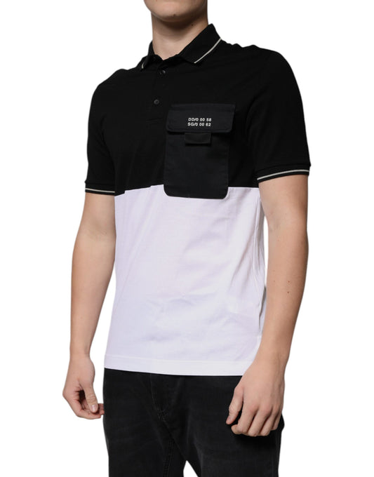 Dolce & Gabbana – Poloshirt aus Baumwolle mit kurzen Ärmeln in Schwarz und Weiß