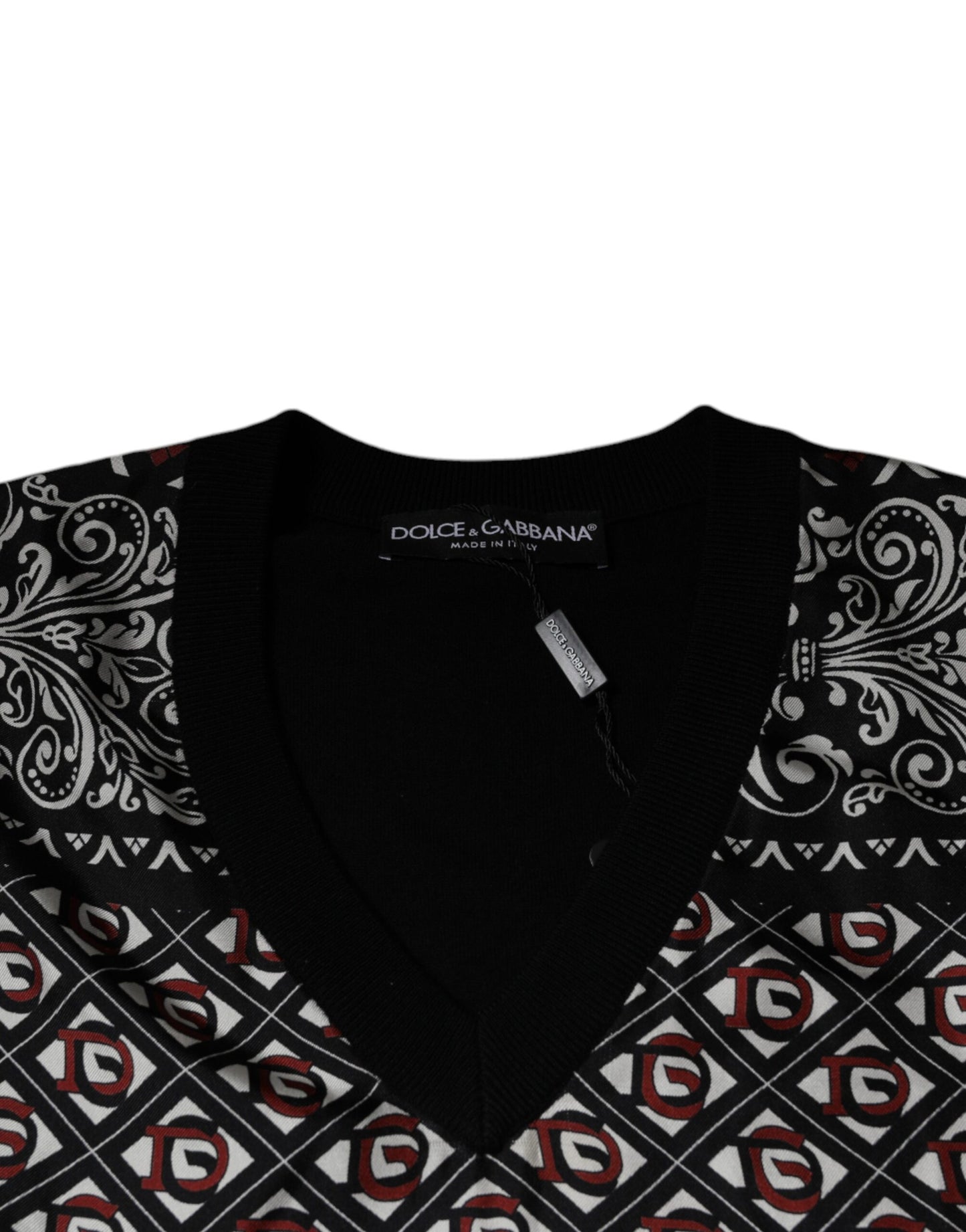 Dolce & Gabbana – Schwarzer Wollpullover mit V-Ausschnitt und Logo