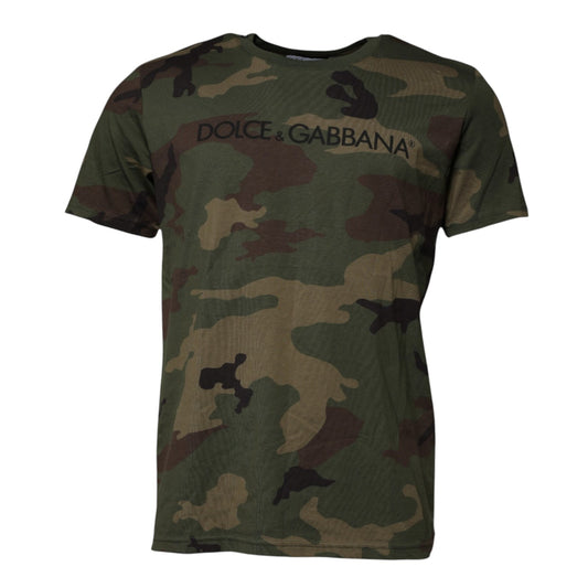 Dolce & Gabbana Mehrfarbiges Camouflage-T-Shirt aus Baumwolle mit Rundhalsausschnitt