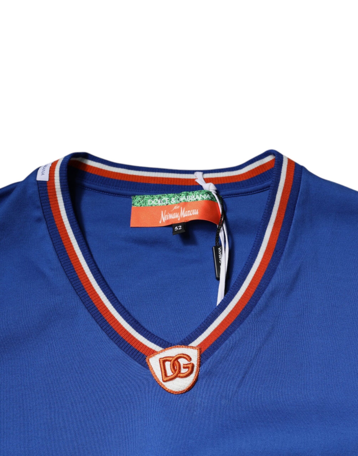 Dolce & Gabbana – Blaues T-Shirt mit V-Ausschnitt und kurzen Ärmeln